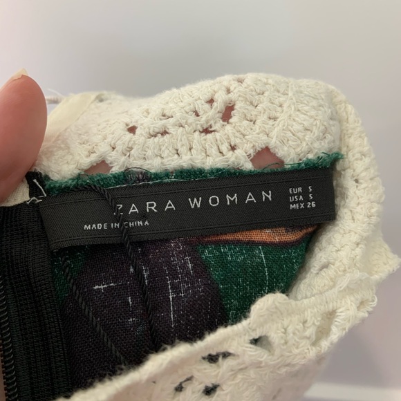 ZARA Blogger Fave Linen Palm Leaf Crochet Accent Midi Dress - Picture 10 of 10